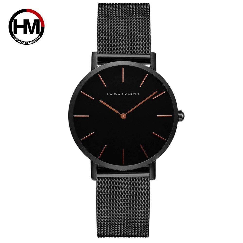 Hannah Martin Women’s Watch – 36mm Rose Gold Stainless Steel Mesh, Waterproof, Quartz Movement