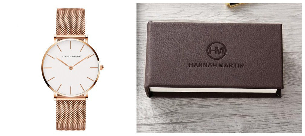 Hannah Martin Women’s Watch – 36mm Rose Gold Stainless Steel Mesh, Waterproof, Quartz Movement