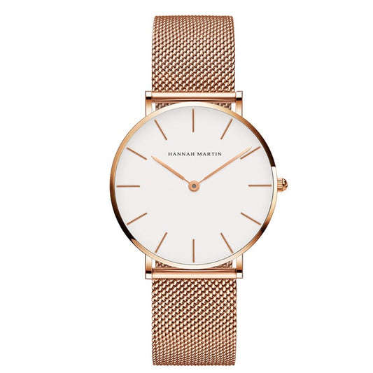 Hannah Martin Women’s Watch – 36mm Rose Gold Stainless Steel Mesh, Waterproof, Quartz Movement