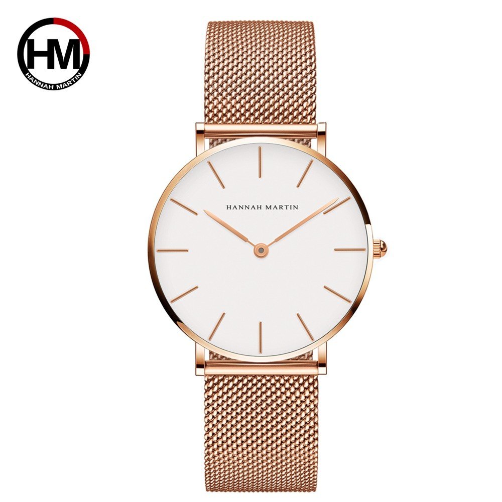 Hannah Martin Women’s Watch – 36mm Rose Gold Stainless Steel Mesh, Waterproof, Quartz Movement