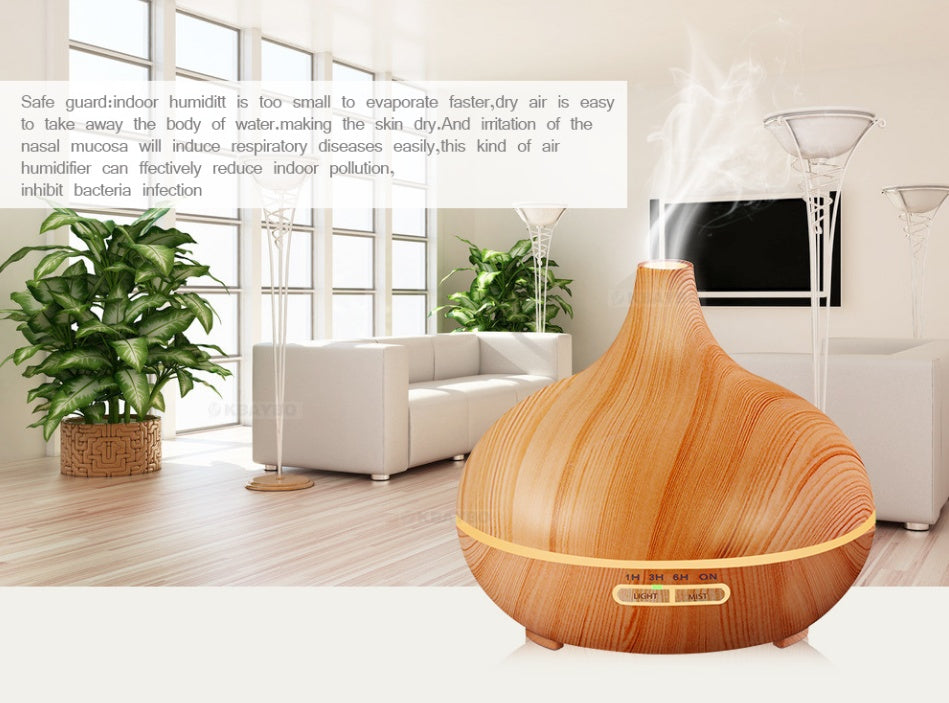 Creative Wood Grain Aromatherapy Lamp – Remote Control Essential Oil Diffuser & Humidifier