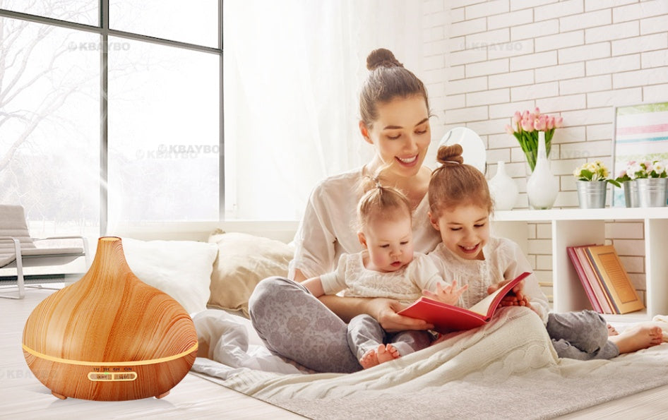 Creative Wood Grain Aromatherapy Lamp – Remote Control Essential Oil Diffuser & Humidifier