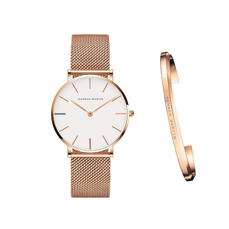 Hannah Martin Women’s Watch – 36mm Rose Gold Stainless Steel Mesh, Waterproof, Quartz Movement