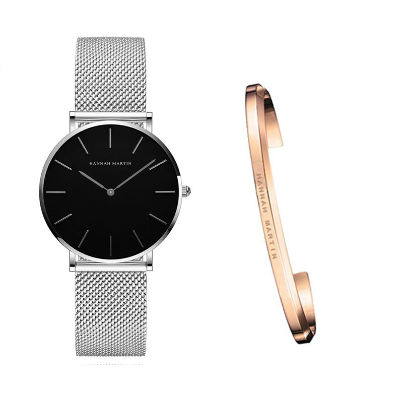 Hannah Martin Women’s Watch – 36mm Rose Gold Stainless Steel Mesh, Waterproof, Quartz Movement