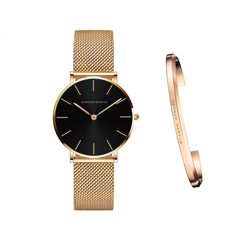 Hannah Martin Women’s Watch – 36mm Rose Gold Stainless Steel Mesh, Waterproof, Quartz Movement