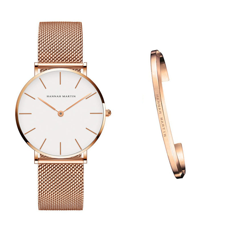 Hannah Martin Women’s Watch – 36mm Rose Gold Stainless Steel Mesh, Waterproof, Quartz Movement