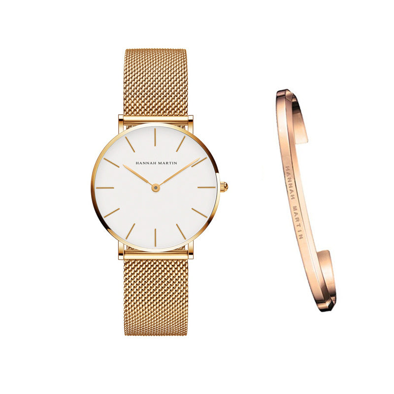 Hannah Martin Women’s Watch – 36mm Rose Gold Stainless Steel Mesh, Waterproof, Quartz Movement