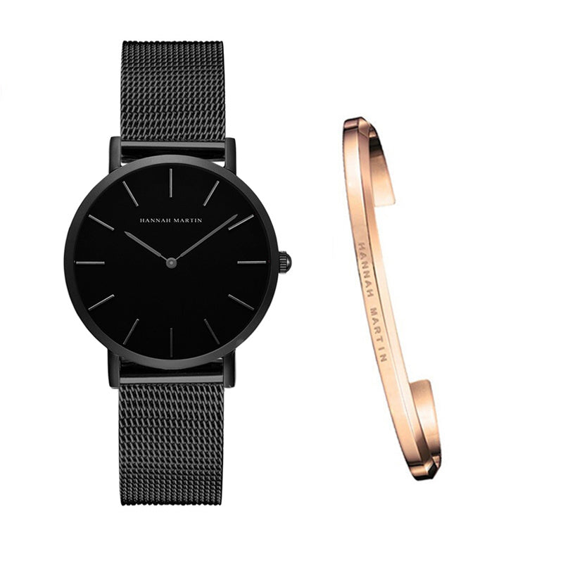 Hannah Martin Women’s Watch – 36mm Rose Gold Stainless Steel Mesh, Waterproof, Quartz Movement