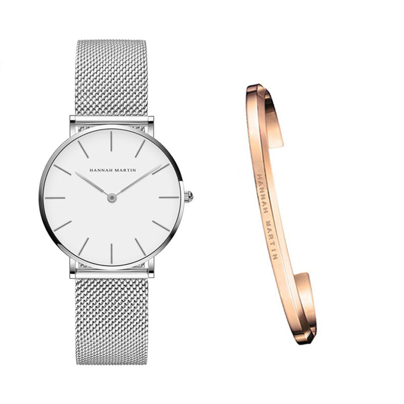 Hannah Martin Women’s Watch – 36mm Rose Gold Stainless Steel Mesh, Waterproof, Quartz Movement