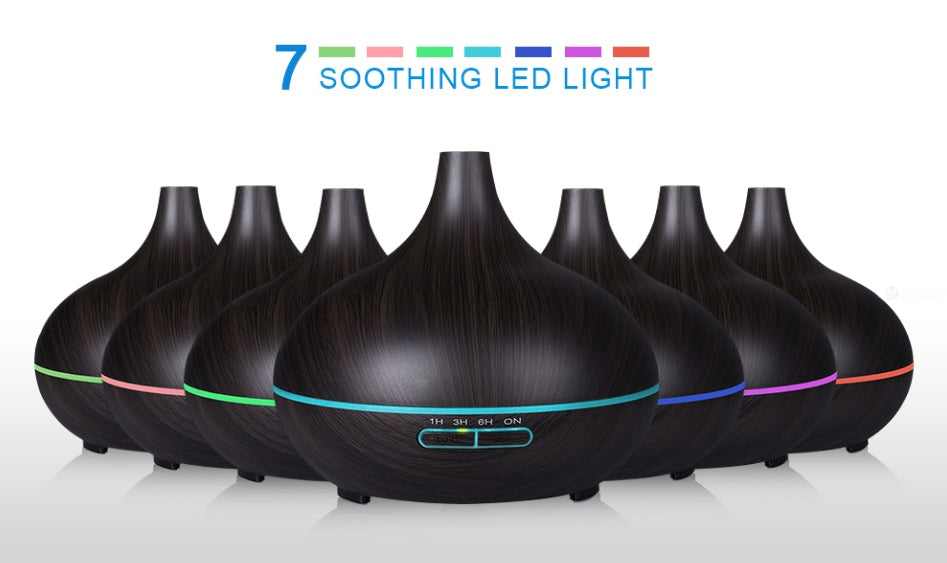 Creative Wood Grain Aromatherapy Lamp – Remote Control Essential Oil Diffuser & Humidifier