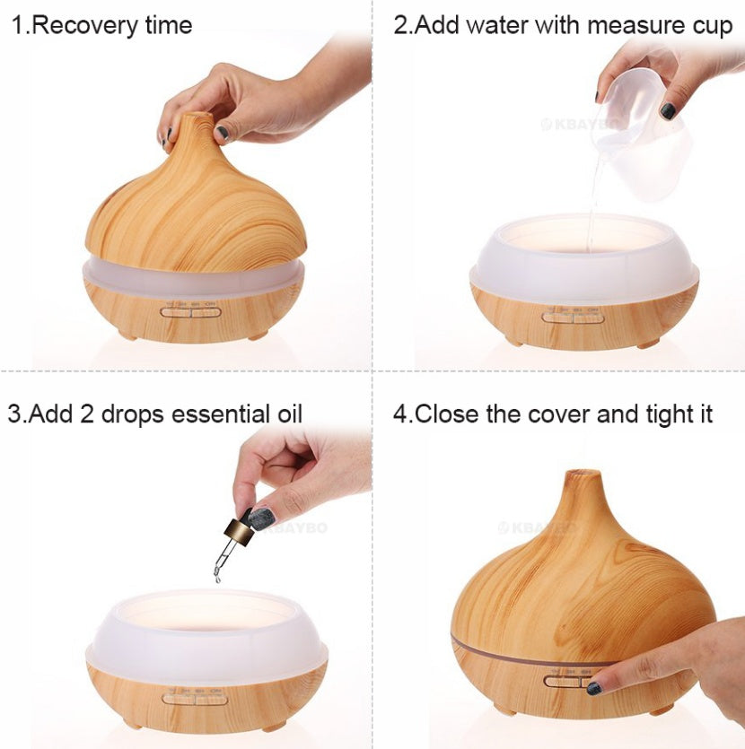 Creative Wood Grain Aromatherapy Lamp – Remote Control Essential Oil Diffuser & Humidifier