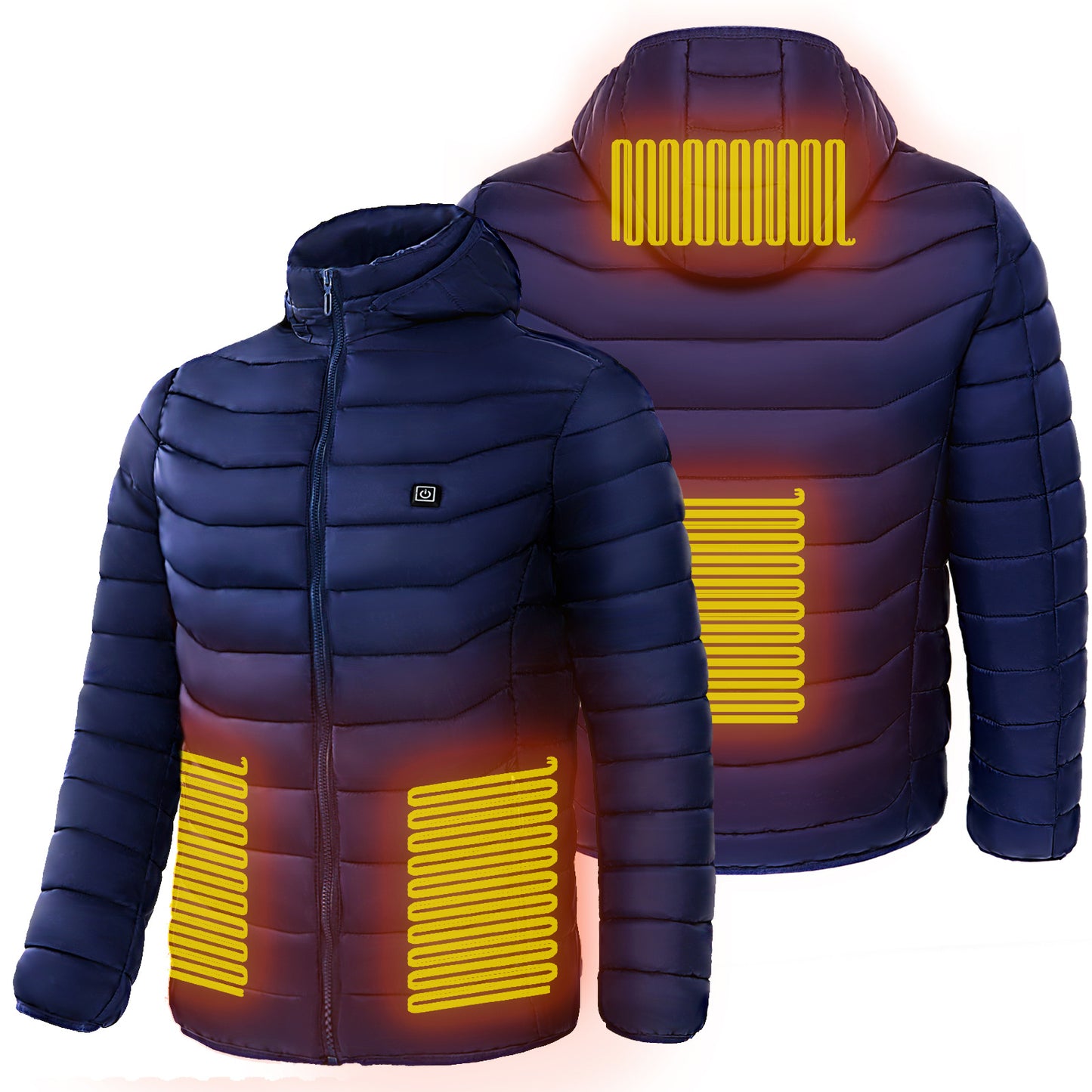 Men’s Heated Puffer Jacket – 9 Heat Zones, USB Electric Heating Coat with Hood