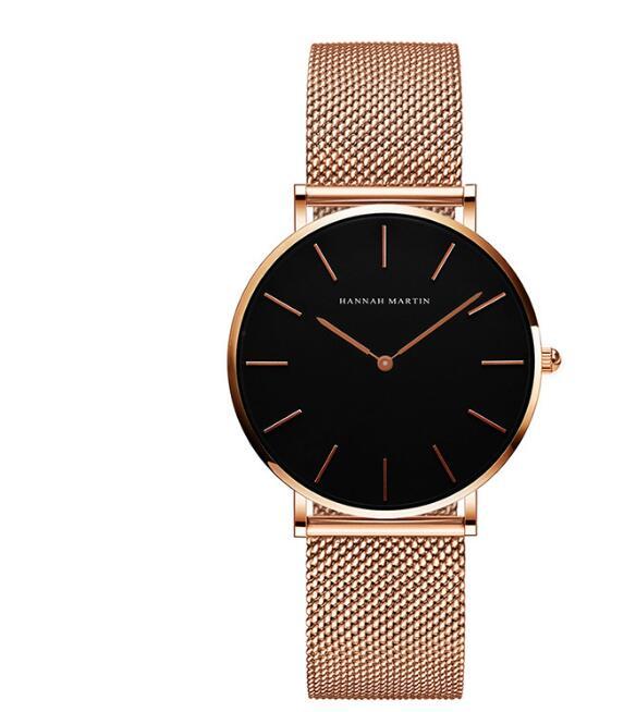 Hannah Martin Women’s Watch – 36mm Rose Gold Stainless Steel Mesh, Waterproof, Quartz Movement