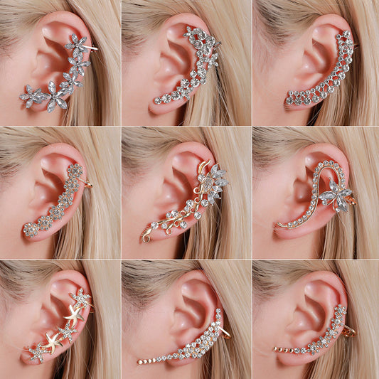 Full Crystal Butterfly Flower Ear Clip – Elegant Single-Side Crystal Earring