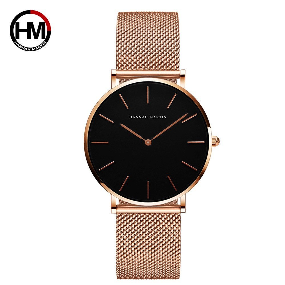 Hannah Martin Women’s Watch – 36mm Rose Gold Stainless Steel Mesh, Waterproof, Quartz Movement
