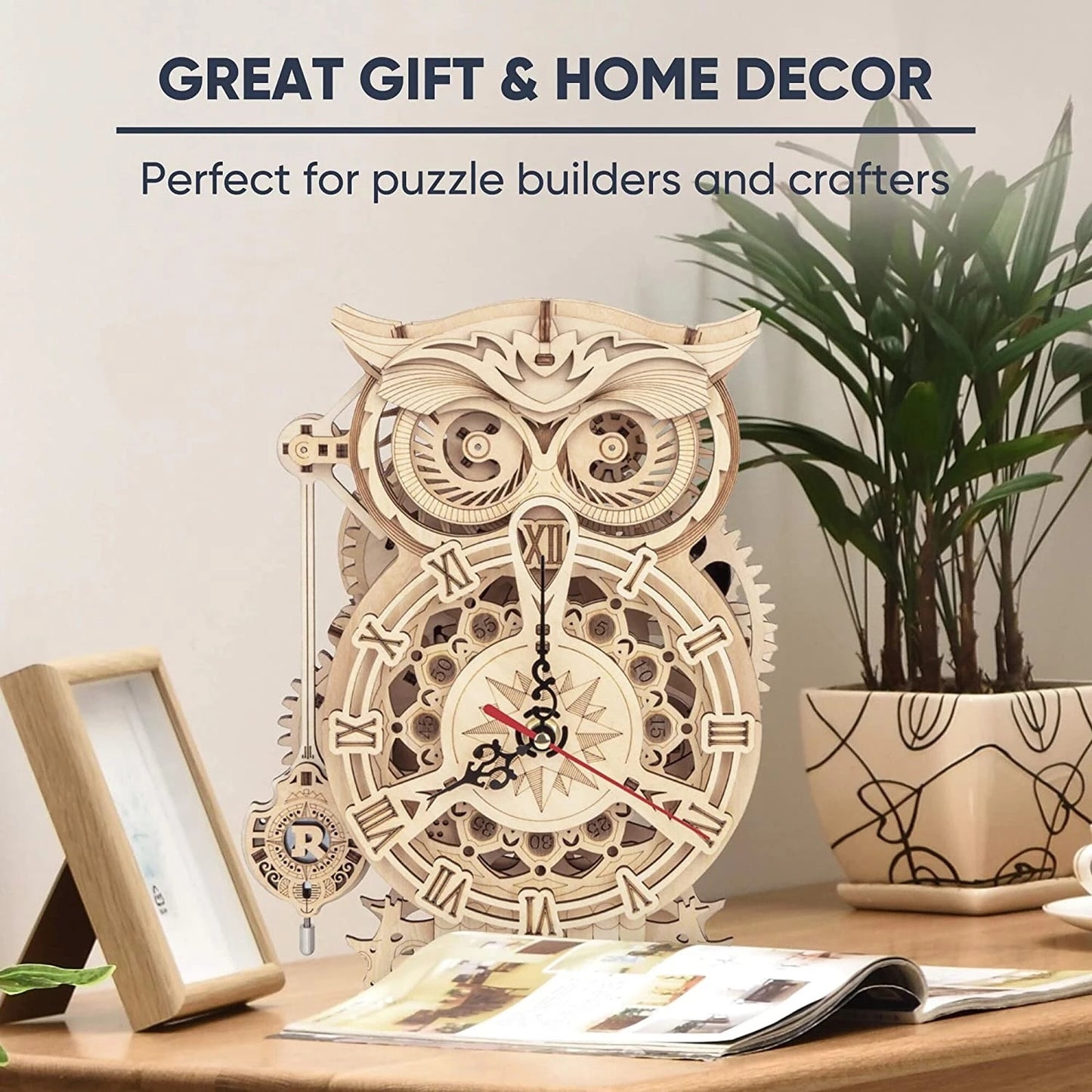 Robotime ROKR 3D Owl Wooden Clock – Creative DIY Building Kit for Kids & Adults (LK503)