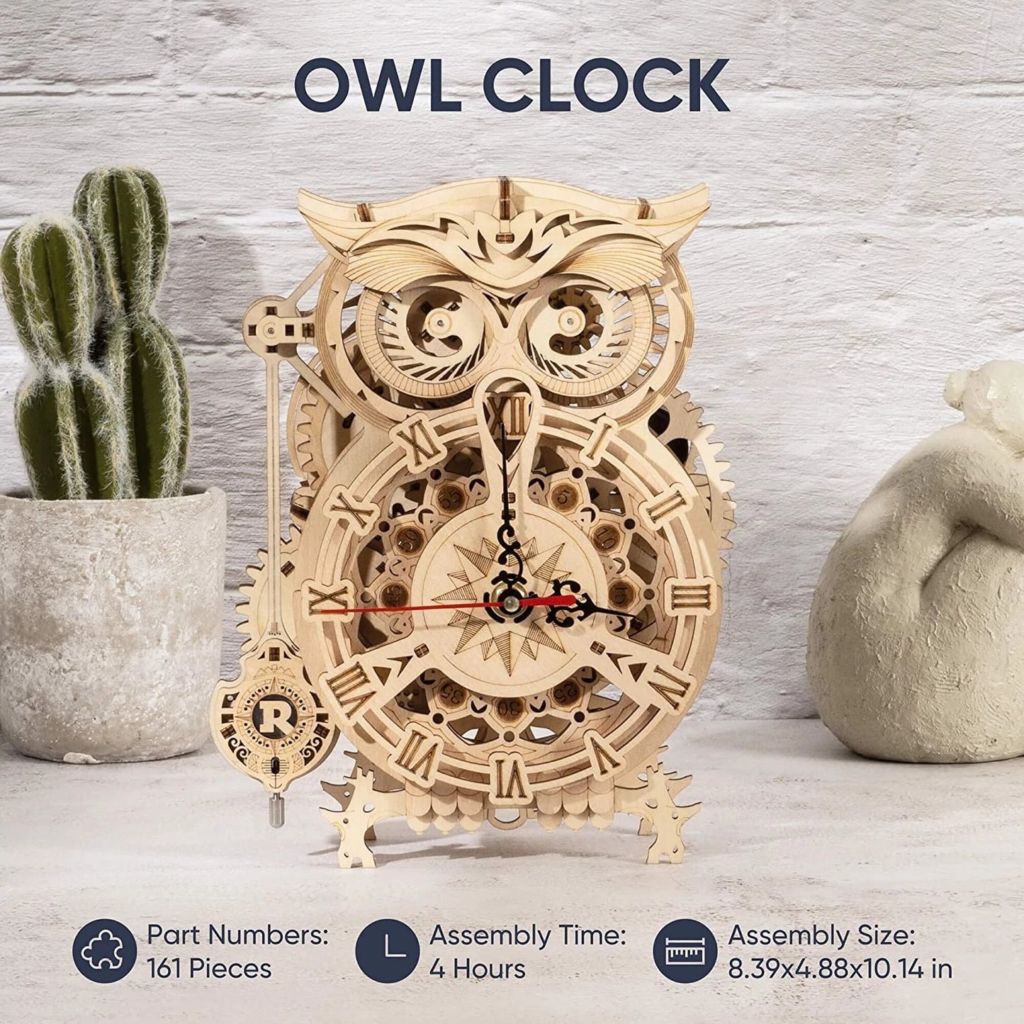 Robotime ROKR 3D Owl Wooden Clock – Creative DIY Building Kit for Kids & Adults (LK503)