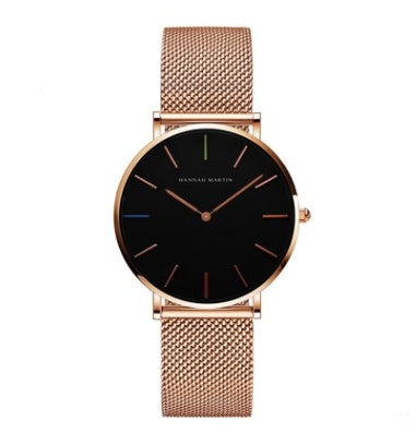 Hannah Martin Women’s Watch – 36mm Rose Gold Stainless Steel Mesh, Waterproof, Quartz Movement