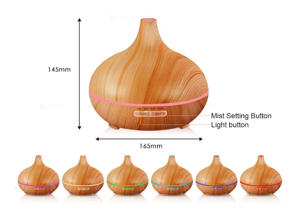 Creative Wood Grain Aromatherapy Lamp – Remote Control Essential Oil Diffuser & Humidifier