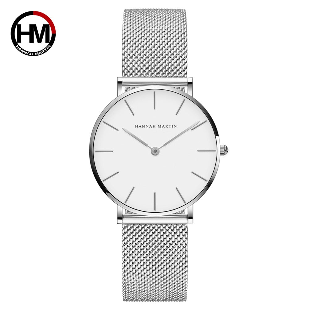 Hannah Martin Women’s Watch – 36mm Rose Gold Stainless Steel Mesh, Waterproof, Quartz Movement