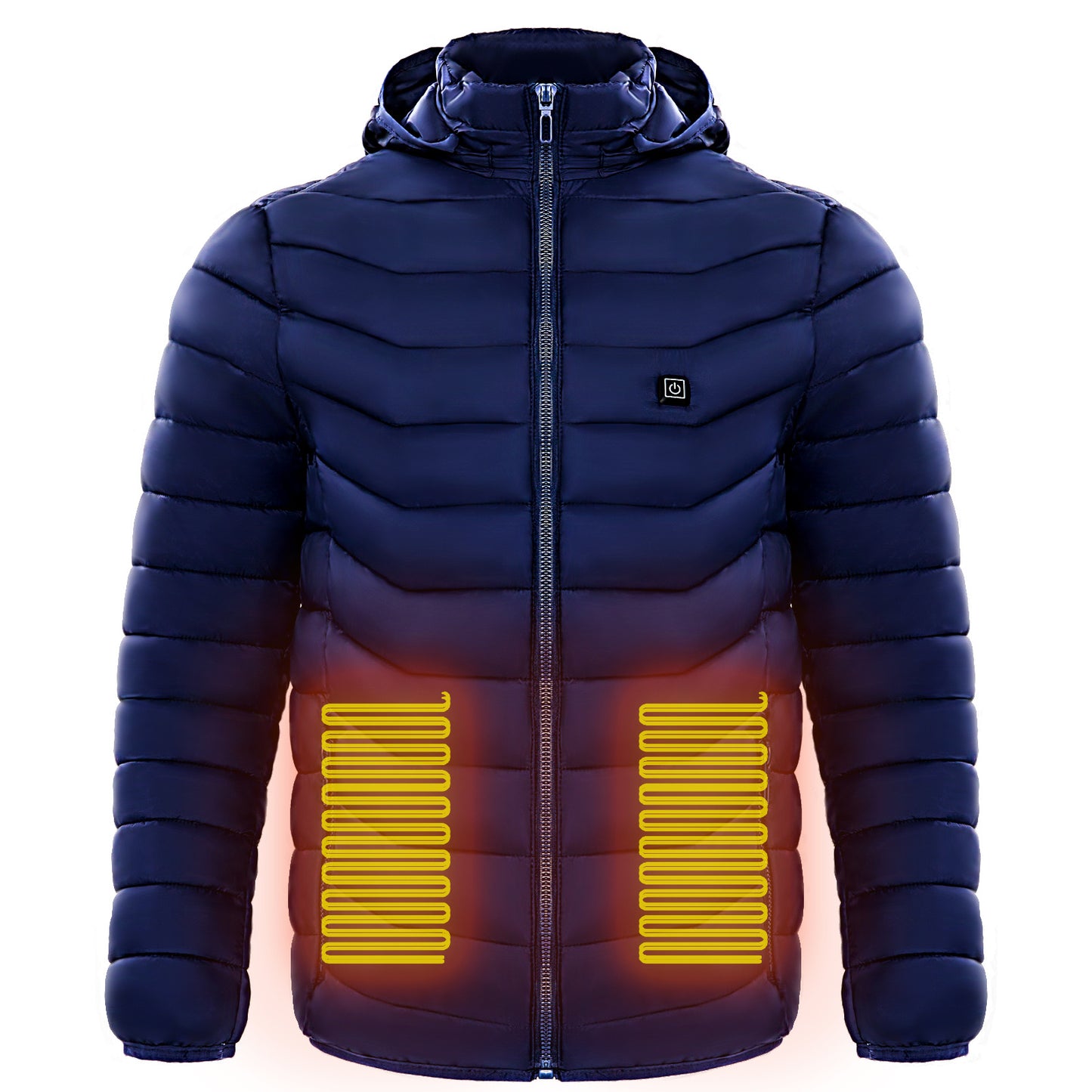 Men’s Heated Puffer Jacket – 9 Heat Zones, USB Electric Heating Coat with Hood