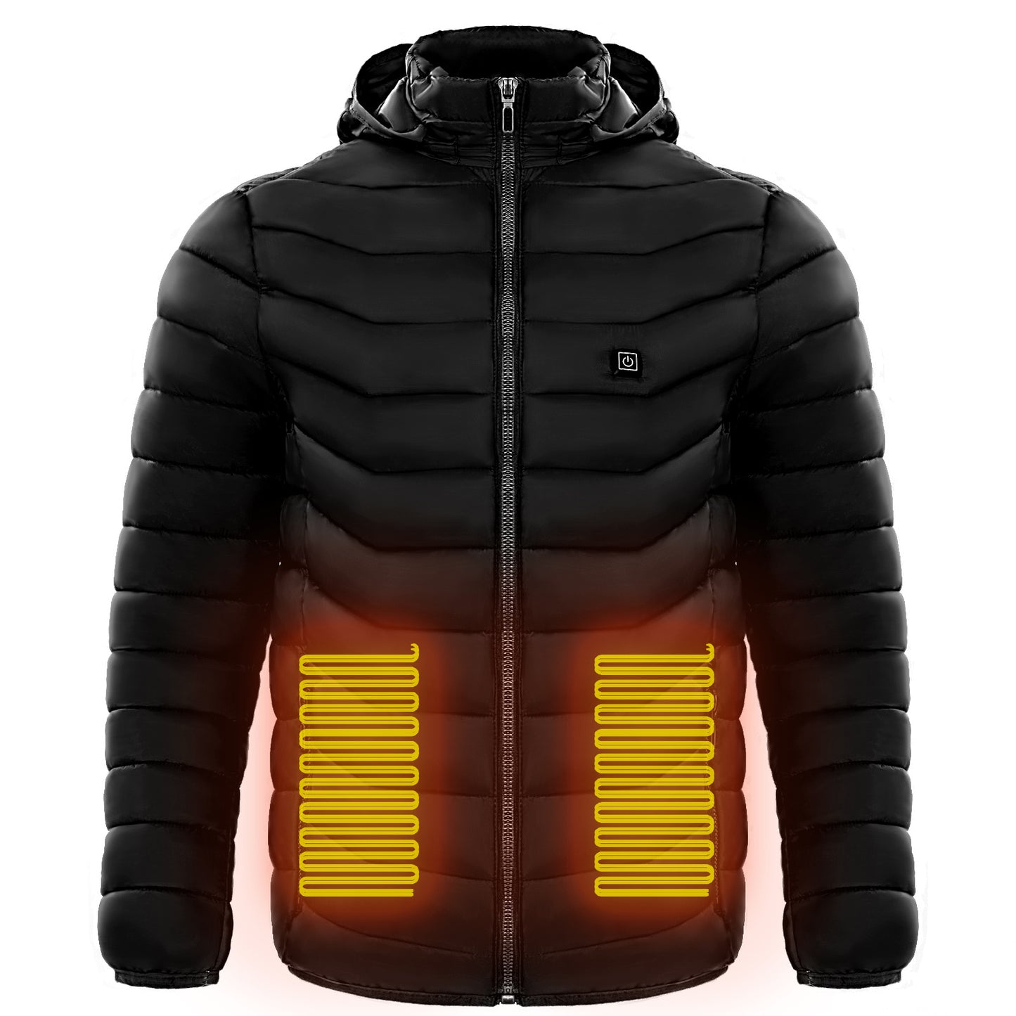 Men’s Heated Puffer Jacket – 9 Heat Zones, USB Electric Heating Coat with Hood