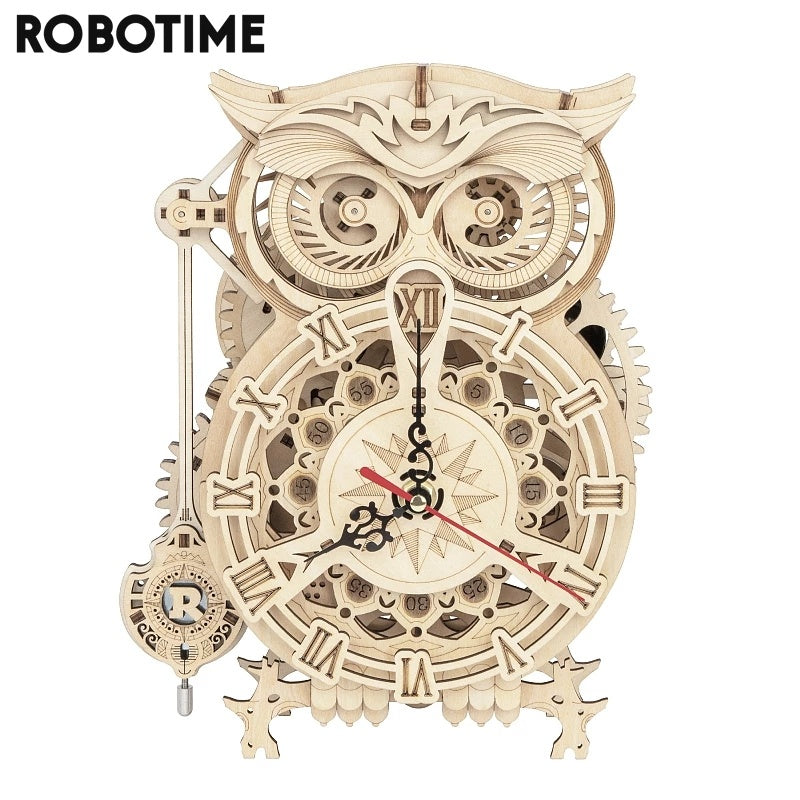 Robotime ROKR 3D Owl Wooden Clock – Creative DIY Building Kit for Kids & Adults (LK503)
