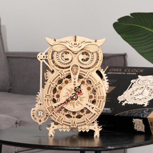 Robotime ROKR 3D Owl Wooden Clock – Creative DIY Building Kit for Kids & Adults (LK503)