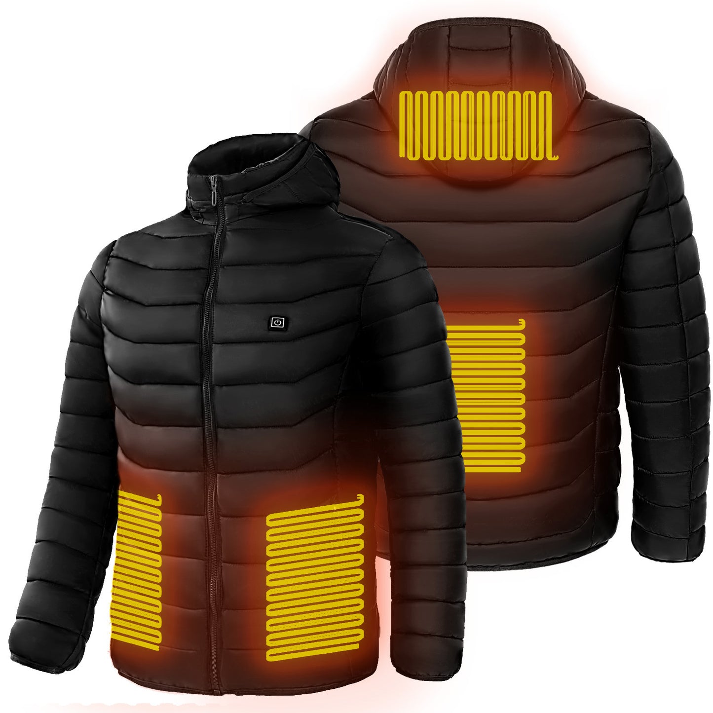 Men’s Heated Puffer Jacket – 9 Heat Zones, USB Electric Heating Coat with Hood