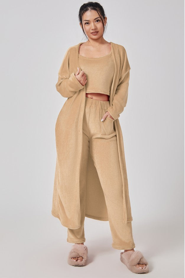 Women’s 3-Piece Cozy Pajama Lounge Set – Winter Warm Matching Outfit