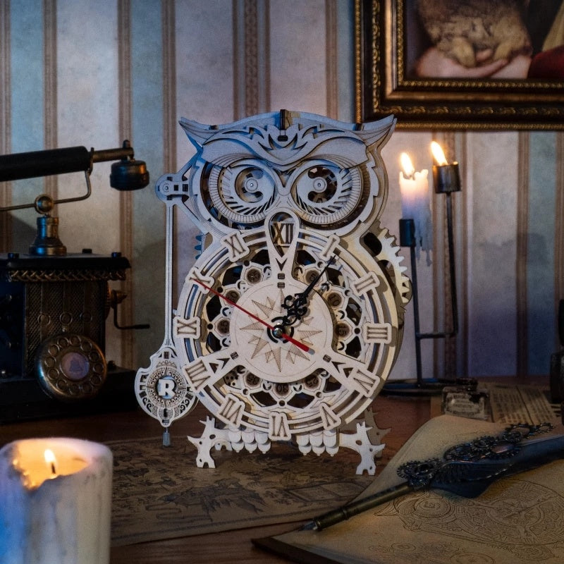 Robotime ROKR 3D Owl Wooden Clock – Creative DIY Building Kit for Kids & Adults (LK503)