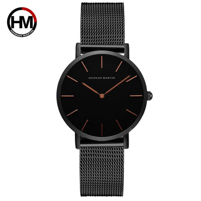 Hannah Martin Women’s Watch – 36mm Rose Gold Stainless Steel Mesh, Waterproof, Quartz Movement