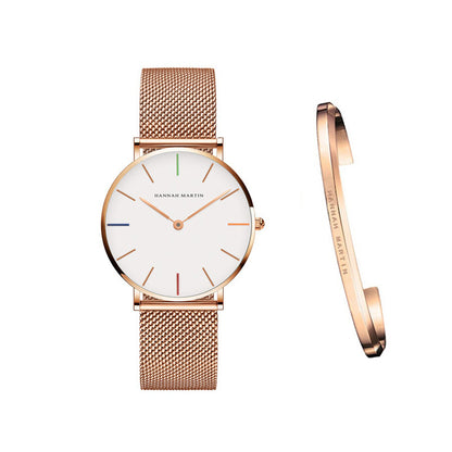 Hannah Martin Women’s Watch – 36mm Rose Gold Stainless Steel Mesh, Waterproof, Quartz Movement