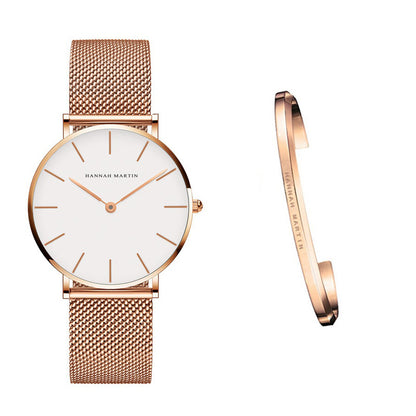 Hannah Martin Women’s Watch – 36mm Rose Gold Stainless Steel Mesh, Waterproof, Quartz Movement