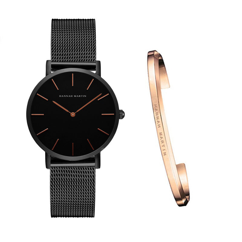 Hannah Martin Women’s Watch – 36mm Rose Gold Stainless Steel Mesh, Waterproof, Quartz Movement