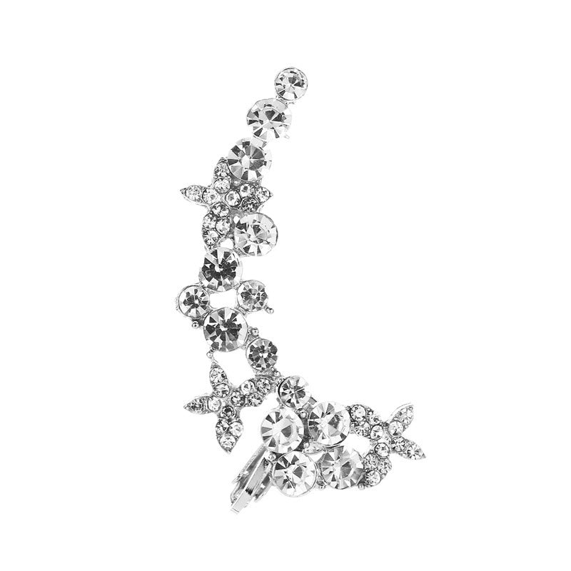 Full Crystal Butterfly Flower Ear Clip – Elegant Single-Side Crystal Earring