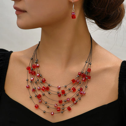 Indian Ethnic Jewelry Set – Vintage Gemstone Beads Necklace & Earrings (2-Piece Suit)