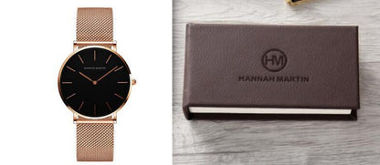 Hannah Martin Women’s Watch – 36mm Rose Gold Stainless Steel Mesh, Waterproof, Quartz Movement