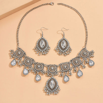 Indian Ethnic Jewelry Set – Vintage Gemstone Beads Necklace & Earrings (2-Piece Suit)