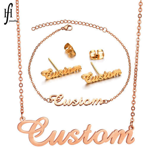 Personalized Jewelry Set – Custom Name Necklace, Ring & Earrings