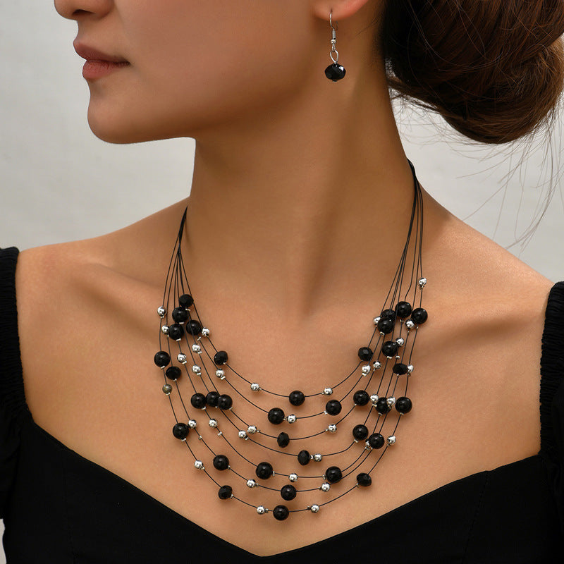 Indian Ethnic Jewelry Set – Vintage Gemstone Beads Necklace & Earrings (2-Piece Suit)