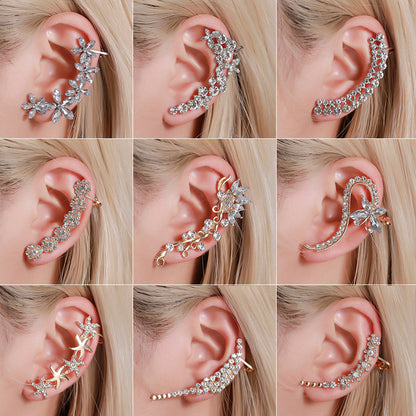 Full Crystal Butterfly Flower Ear Clip – Elegant Single-Side Crystal Earring