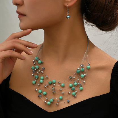 Indian Ethnic Jewelry Set – Vintage Gemstone Beads Necklace & Earrings (2-Piece Suit)