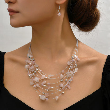 Indian Ethnic Jewelry Set – Vintage Gemstone Beads Necklace & Earrings (2-Piece Suit)