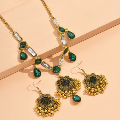 Indian Ethnic Jewelry Set – Vintage Gemstone Beads Necklace & Earrings (2-Piece Suit)