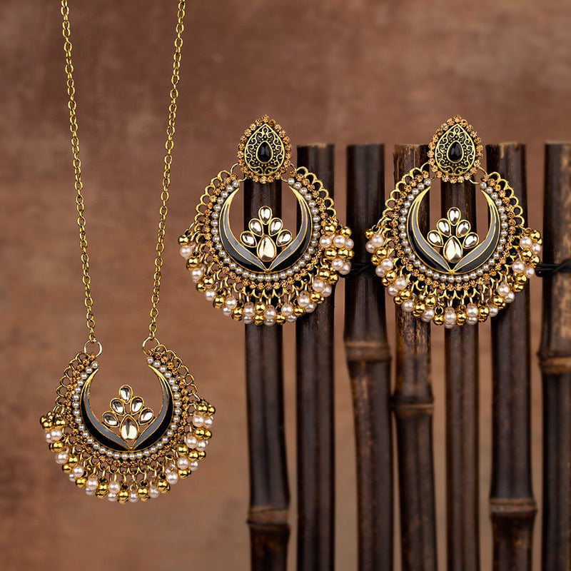 Indian Ethnic Jewelry Set – Vintage Gemstone Beads Necklace & Earrings (2-Piece Suit)