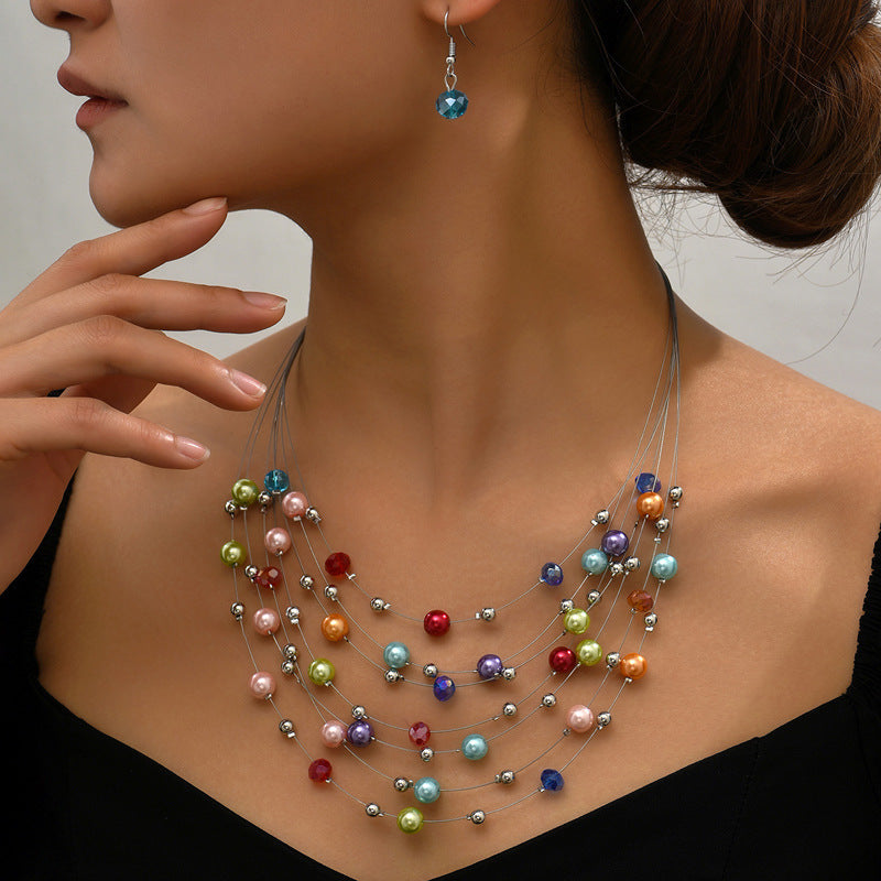 Indian Ethnic Jewelry Set – Vintage Gemstone Beads Necklace & Earrings (2-Piece Suit)