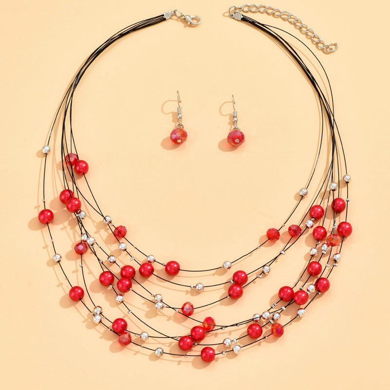 Indian Ethnic Jewelry Set – Vintage Gemstone Beads Necklace & Earrings (2-Piece Suit)