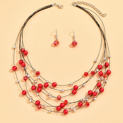 Indian Ethnic Jewelry Set – Vintage Gemstone Beads Necklace & Earrings (2-Piece Suit)
