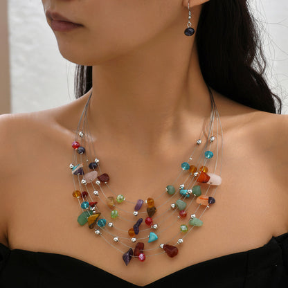Indian Ethnic Jewelry Set – Vintage Gemstone Beads Necklace & Earrings (2-Piece Suit)